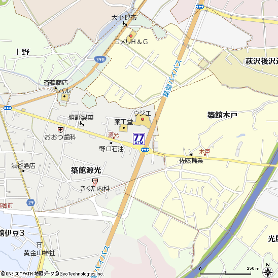 ウジエスーパー築館店付近の地図